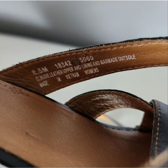 Timberland womens shoes 8.5 wedge heels black leather strappy slides - Picture 3 of 4
